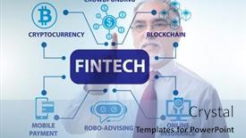  Presentation with fintech financial technology - Presentation theme with businessman-in-financial-technology-fintech background and a light blue colored foreground
