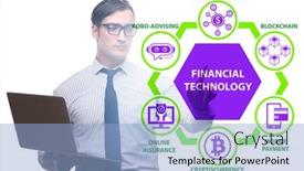  Presentation with fintech financial technology - Colorful PPT theme enhanced with businessman-in-financial-technology-fintech backdrop and a light blue colored foreground