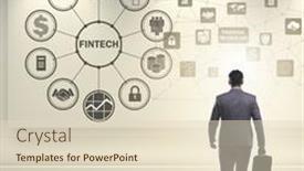  Presentation with fintech financial technology - PPT theme featuring businessman-in-financial-technology-fintech background and a soft green colored foreground