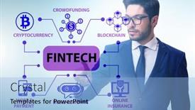  Presentation with fintech financial technology - Colorful PPT theme enhanced with businessman-in-financial-technology-fintech backdrop and a light blue colored foreground
