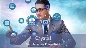  Presentation with fog computing - Slide set having businessman in fog and edge cloud computing concept background and a ocean colored foreground
