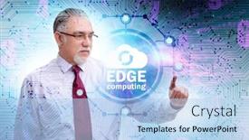  Presentation with fog computing - Audience pleasing presentation design consisting of businessman in fog and edge cloud computing concept backdrop and a light blue colored foreground