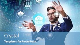  Presentation with fog computing - Amazing presentation theme having businessman in fog and edge cloud computing concept backdrop and a teal colored foreground