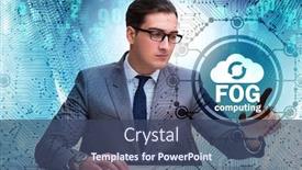  Presentation with fog computing - Amazing PPT theme having businessman in fog and edge cloud computing concept backdrop and a ocean colored foreground