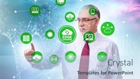  Presentation with fog computing - Audience pleasing PPT theme consisting of businessman in fog and edge cloud computing concept backdrop and a sky blue colored foreground
