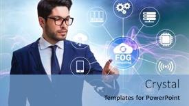  Presentation with fog computing - Presentation design featuring businessman in fog and edge cloud computing concept background and a light blue colored foreground