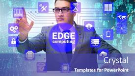  Presentation with fog computing - Beautiful slide set featuring businessman in fog and edge cloud computing concept backdrop and a ocean colored foreground