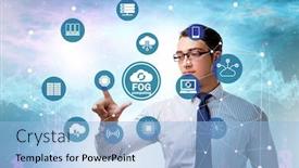  Presentation with fog computing - Presentation design with businessman in fog and edge cloud computing concept background and a light blue colored foreground