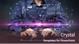  Presentation with formal - Slides consisting of businessman in formal attire typing background and a tawny brown colored foreground