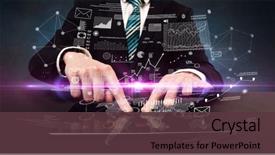  Presentation with teaching financial analysis - Presentation theme having businessman in formal attire typing background and a tawny brown colored foreground