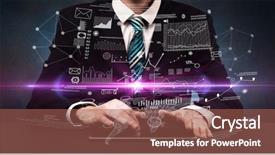  Presentation with financial statement analysis - Audience pleasing PPT layouts consisting of businessman in formal attire typing backdrop and a  colored foreground
