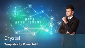  Presentation with cloud technology - PPT theme enhanced with businessman-in-front-of-cloud background and a teal colored foreground