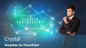  Presentation with genetic - PPT theme consisting of businessman-in-front-of-cloud background and a teal colored foreground