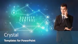  Presentation with quality control - PPT layouts with businessman-in-front-of-cloud background and a teal colored foreground