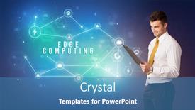  Presentation with cloud technology - Beautiful slide deck featuring businessman-in-front-of-cloud backdrop and a teal colored foreground