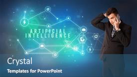  Presentation with cloud technology - PPT theme enhanced with businessman-in-front-of-cloud background and a teal colored foreground