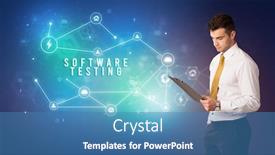  Presentation with software testing - Beautiful slides featuring businessman-in-front-of-cloud backdrop and a teal colored foreground