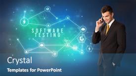  Presentation with software testing - Audience pleasing slide deck consisting of businessman-in-front-of-cloud backdrop and a teal colored foreground