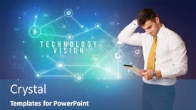  Presentation with cloud technology - PPT layouts consisting of businessman-in-front-of-cloud background and a teal colored foreground