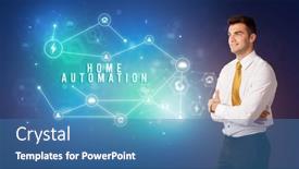  Presentation with home automation - Cool new slides with businessman-in-front-of-cloud backdrop and a teal colored foreground