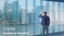  Presentation with challenges - Amazing PPT theme having businessman-in-front-of-office backdrop and a seafoam green colored foreground