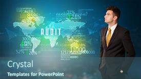  Presentation with audit - Colorful slide set enhanced with businessman-in-front backdrop and a ocean colored foreground