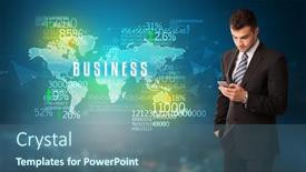  Presentation with decision - Colorful PPT theme enhanced with businessman-in-front backdrop and a ocean colored foreground