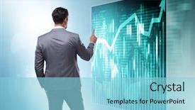  Presentation with stock trading - Beautiful PPT theme featuring global trends - businessman in futuristic stock trading backdrop and a light blue colored foreground