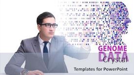  Presentation with genome - Theme enhanced with businessman-in-genome-data-concept background and a light blue colored foreground