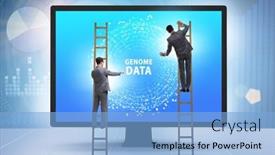  Presentation with genome - Slide set enhanced with businessman-in-genome-data-concept background and a light blue colored foreground