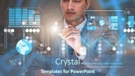  Presentation with global - Slide set having businessman-in-global-business-concept background and a ocean colored foreground