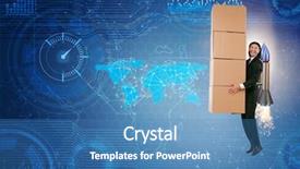  Presentation with express delivery service by motorcycle - Slides featuring businessman in global worldwide delivery background and a teal colored foreground