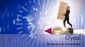  Presentation with express delivery service by motorcycle - Slides with businessman in global worldwide delivery background and a teal colored foreground