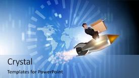  Presentation with global - Audience pleasing PPT layouts consisting of businessman in global worldwide delivery backdrop and a light blue colored foreground