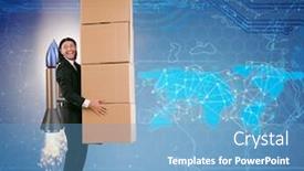  Presentation with global - Slide deck with businessman in global worldwide delivery service background and a teal colored foreground