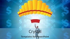  Presentation with parachute - Cool new PPT theme with businessman in golden parachute concept backdrop and a light blue colored foreground