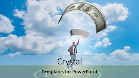  Presentation with parachute - Cool new slide set with businessman in golden parachute concept backdrop and a  colored foreground