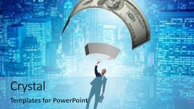  Presentation with parachute - PPT layouts having businessman in golden parachute concept background and a light blue colored foreground