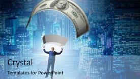  Presentation with parachute - Amazing presentation design having businessman in golden parachute concept backdrop and a light blue colored foreground