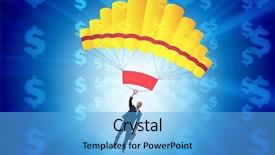  Presentation with parachute - PPT layouts featuring businessman in golden parachute concept background and a light blue colored foreground