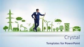  Presentation with environmental - Slide deck consisting of businessman-in-green-and-environmental background and a sky blue colored foreground