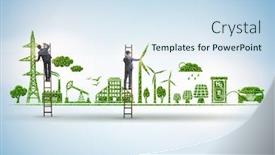  Presentation with environmental - Colorful PPT theme enhanced with businessman-in-green-and-environmental backdrop and a sky blue colored foreground