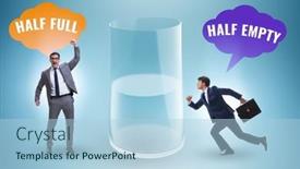  Presentation with glass half full - PPT layouts enhanced with businessman-in-half-empty-half background and a light blue colored foreground