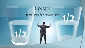  Presentation with glass half full - PPT theme having businessman-in-half-empty-half background and a light blue colored foreground