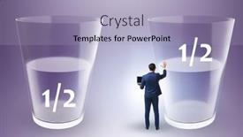  Presentation with glass half full - PPT theme consisting of businessman-in-half-empty-half background and a  colored foreground