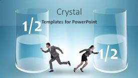  Presentation with glass half full - PPT theme consisting of businessman-in-half-empty-half background and a  colored foreground