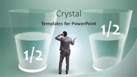  Presentation with glass half full - PPT theme featuring businessman-in-half-empty-half background and a  colored foreground