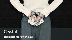  Presentation with bribe - Slide set featuring businessman in handcuffs holding bribe against black background background and a dark gray colored foreground
