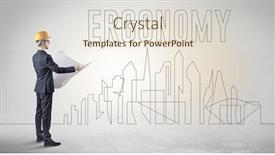  Presentation with blueprint - PPT theme with businessman-in-hard-hat-holding background and a sky blue colored foreground