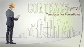  Presentation with engineering - Audience pleasing PPT theme consisting of businessman-in-hard-hat-holding backdrop and a sky blue colored foreground